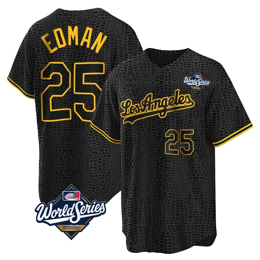 Kdoa LA.Dodgers #25 Tommy Edman Player Black World Series Snake Skin City Game Home Stitched Jerseys