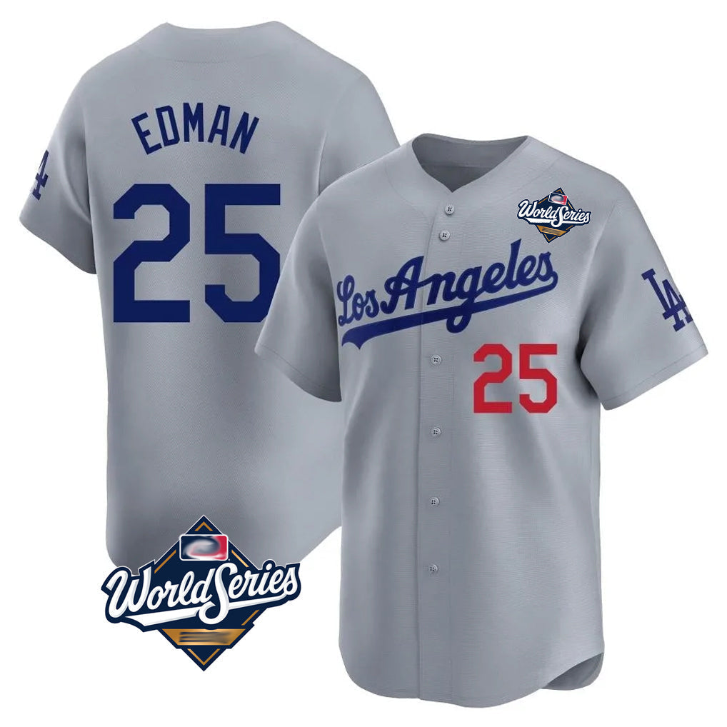 Kdoa LA.Dodgers #25 Tommy Edman Player Gray World Series Limited Home Stitched Jerseys