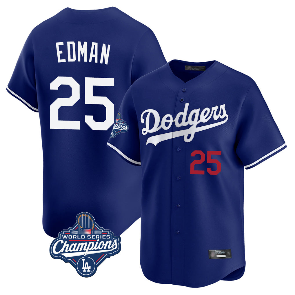 Kdoa LA.Dodgers #25 Tommy Edman Player Royal World Series Meet Limited Home Stitched Jerseys
