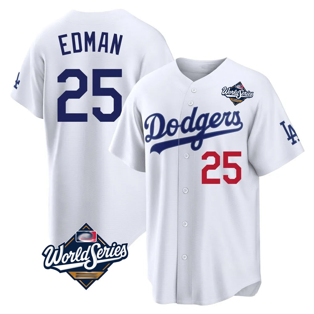 Kdoa LA.Dodgers #25 Tommy Edman Player White World Series Home Game Stitched Jerseys