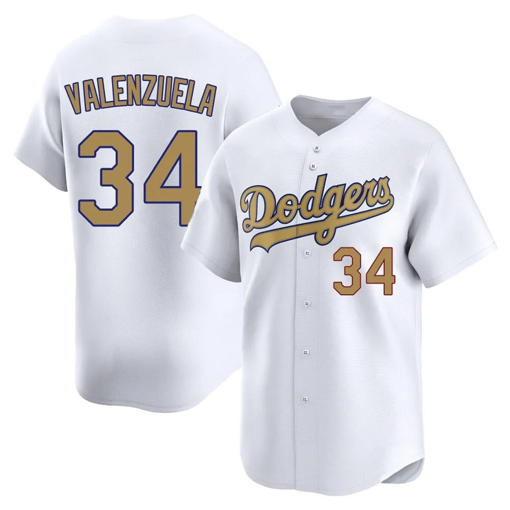 Kdoa LA.Dodgers #34 Fernando Valenzuela Player Gold Collection Limited Home Stitched Jerseys