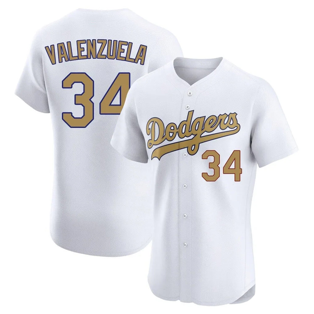 Kdoa LA.Dodgers #34 Fernando Valenzuela Player Gold Limited Elite Home Stitched Jerseys