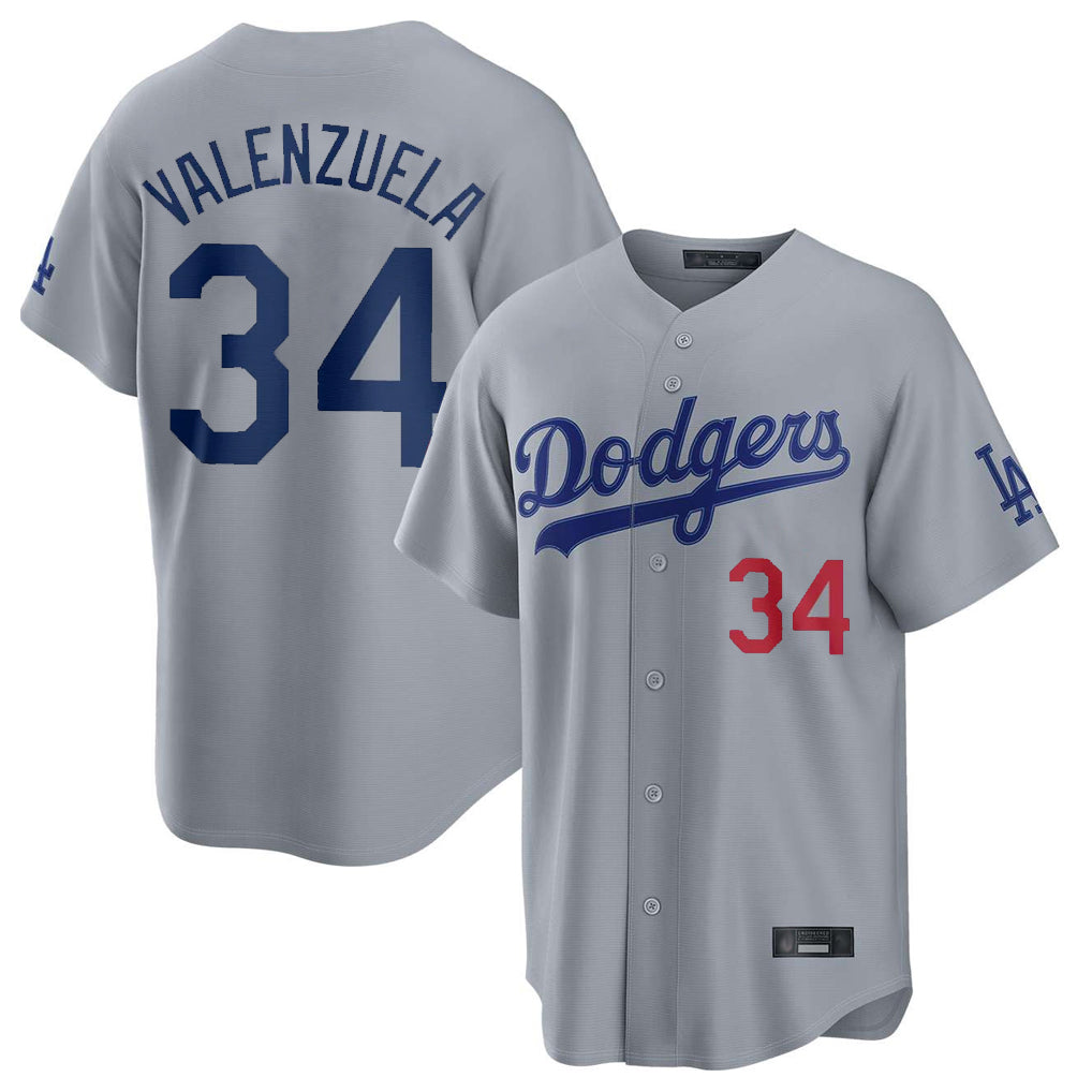 Kdoa LA.Dodgers #34 Fernando Valenzuela Player Gray Game Home Stitched Jerseys