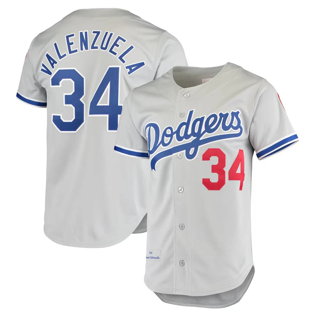 Kdoa LA.Dodgers #34 Fernando Valenzuela Player Gray Throwback 1981 Stitched Jerseys