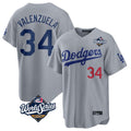 Kdoa LA.Dodgers #34 Fernando Valenzuela Player Gray World Series Game Home Stitched Jerseys