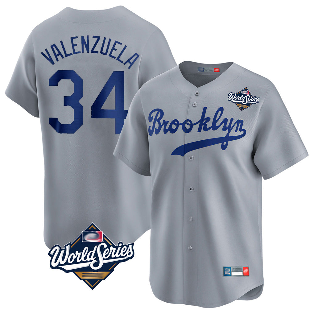 Kdoa LA.Dodgers #34 Fernando Valenzuela Player Gray World Series Game Limited Home Stitched Jerseys