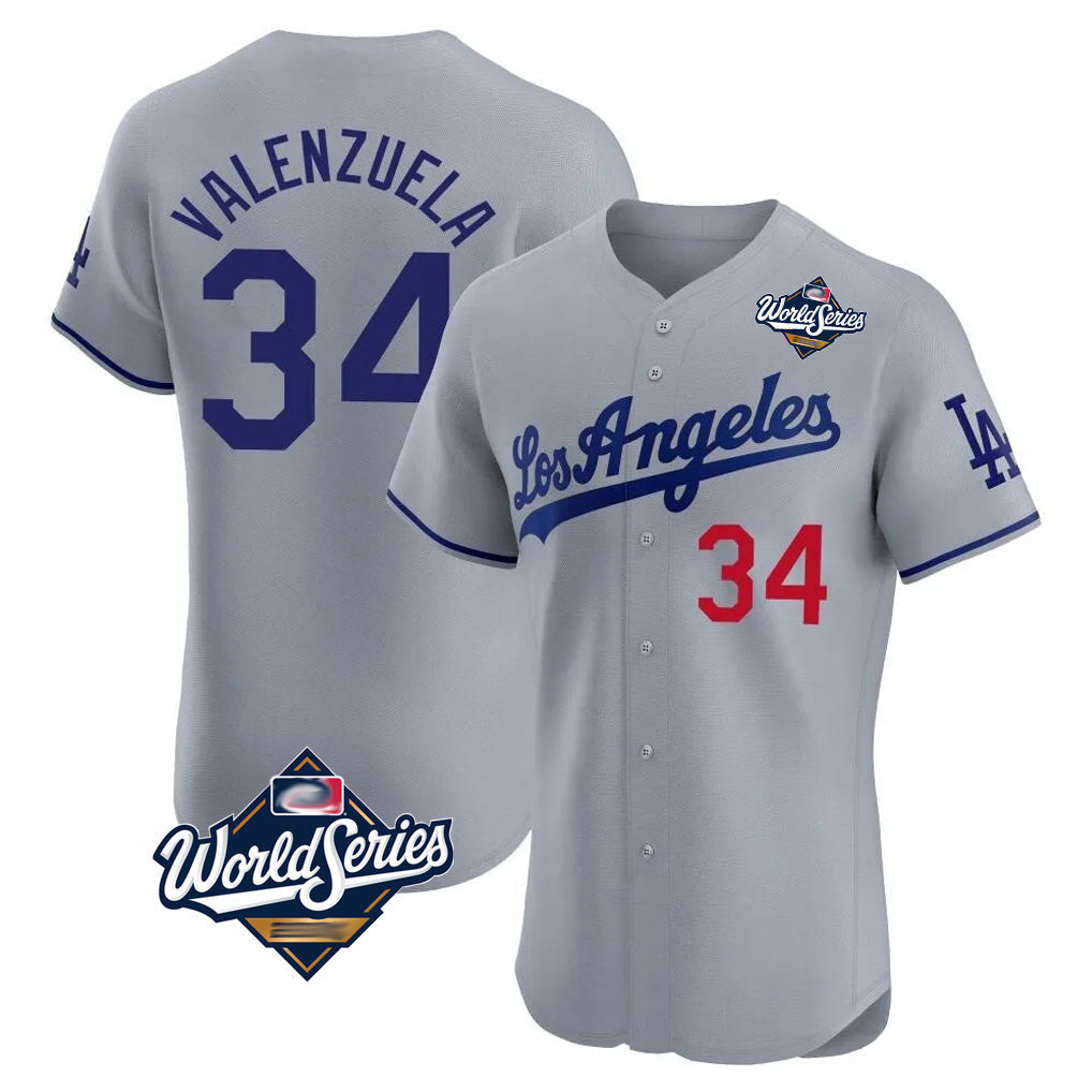 Kdoa LA.Dodgers #34 Fernando Valenzuela Player Gray World Series Limited Elite Home Stitched Jerseys