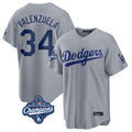 Kdoa LA.Dodgers #34 Fernando Valenzuela Player Gray World Series Meet Game Stitched Jerseys