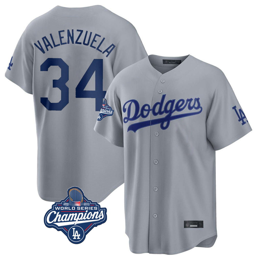 Kdoa LA.Dodgers #34 Fernando Valenzuela Player Gray World Series Meet Game Stitched Jerseys
