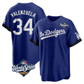 Kdoa LA.Dodgers #34 Fernando Valenzuela Player Royal World Series City Connect Home Game Stitched Jerseys