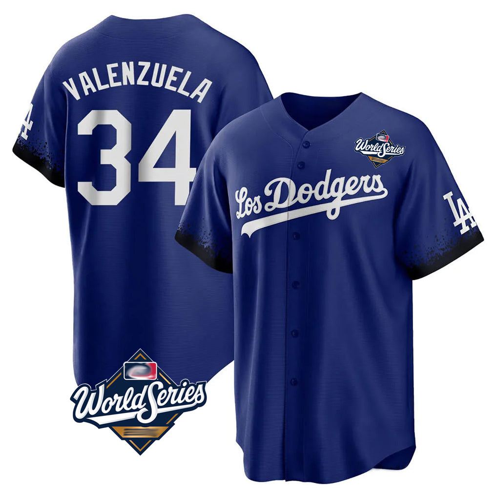 Kdoa LA.Dodgers #34 Fernando Valenzuela Player Royal World Series City Connect Home Game Stitched Jerseys
