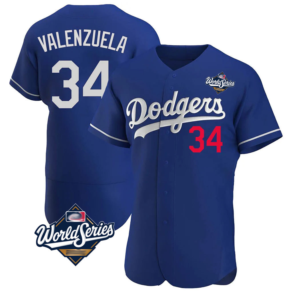 Kdoa LA.Dodgers #34 Fernando Valenzuela Player Royal World Series Limited Elite Home Stitched Jerseys