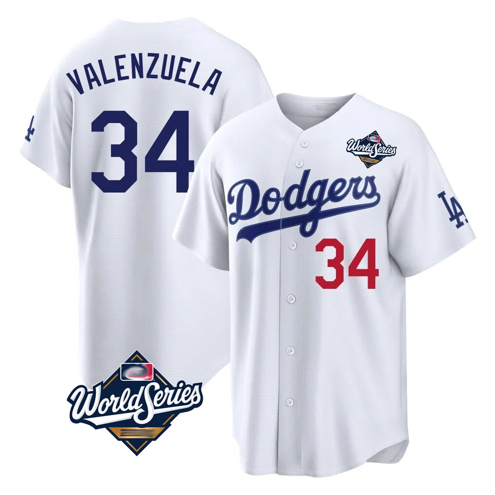 Kdoa LA.Dodgers #34 Fernando Valenzuela Player White World Series Home Game Stitched Jerseys