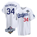 Kdoa LA.Dodgers #34 Fernando Valenzuela Player White World Series Home Game Stitched Jerseys
