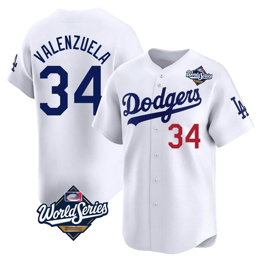 Kdoa LA.Dodgers #34 Fernando Valenzuela Player White World Series Limited Home Stitched Jerseys