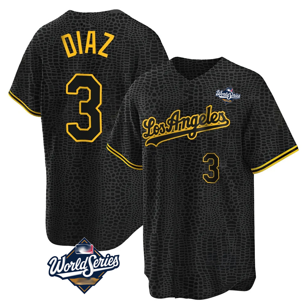 Kdoa LA.Dodgers #3 Edwin D¡§aaz Player Black Gold World Series Limited Home Stitched Jerseys