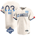Kdoa LA.Dodgers #3 Edwin D¡§aaz Player Cream World Series Meet City Connect Limited Home Stitched Jerseys