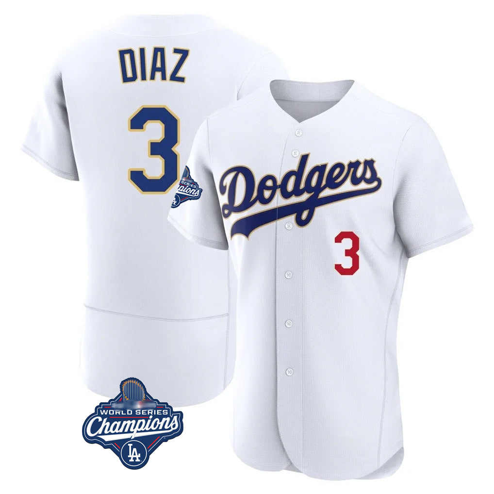 Kdoa LA.Dodgers #3 Edwin D¡§aaz Player Gold White World Series Meet 2026 Collection Stadium Limited Elite Stitched Jerseys