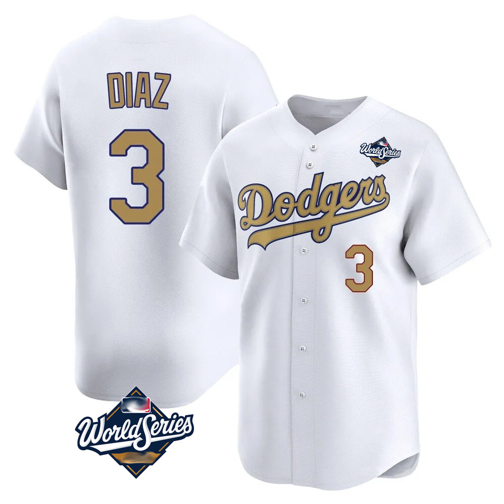 Kdoa LA.Dodgers #3 Edwin D¡§aaz Player Gold World Series Collection Limited Home Stitched Jerseys