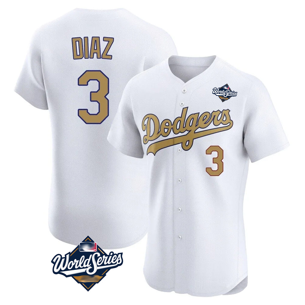 Kdoa LA.Dodgers #3 Edwin D¡§aaz Player Gold World Series Limited Elite Home Stitched Jerseys