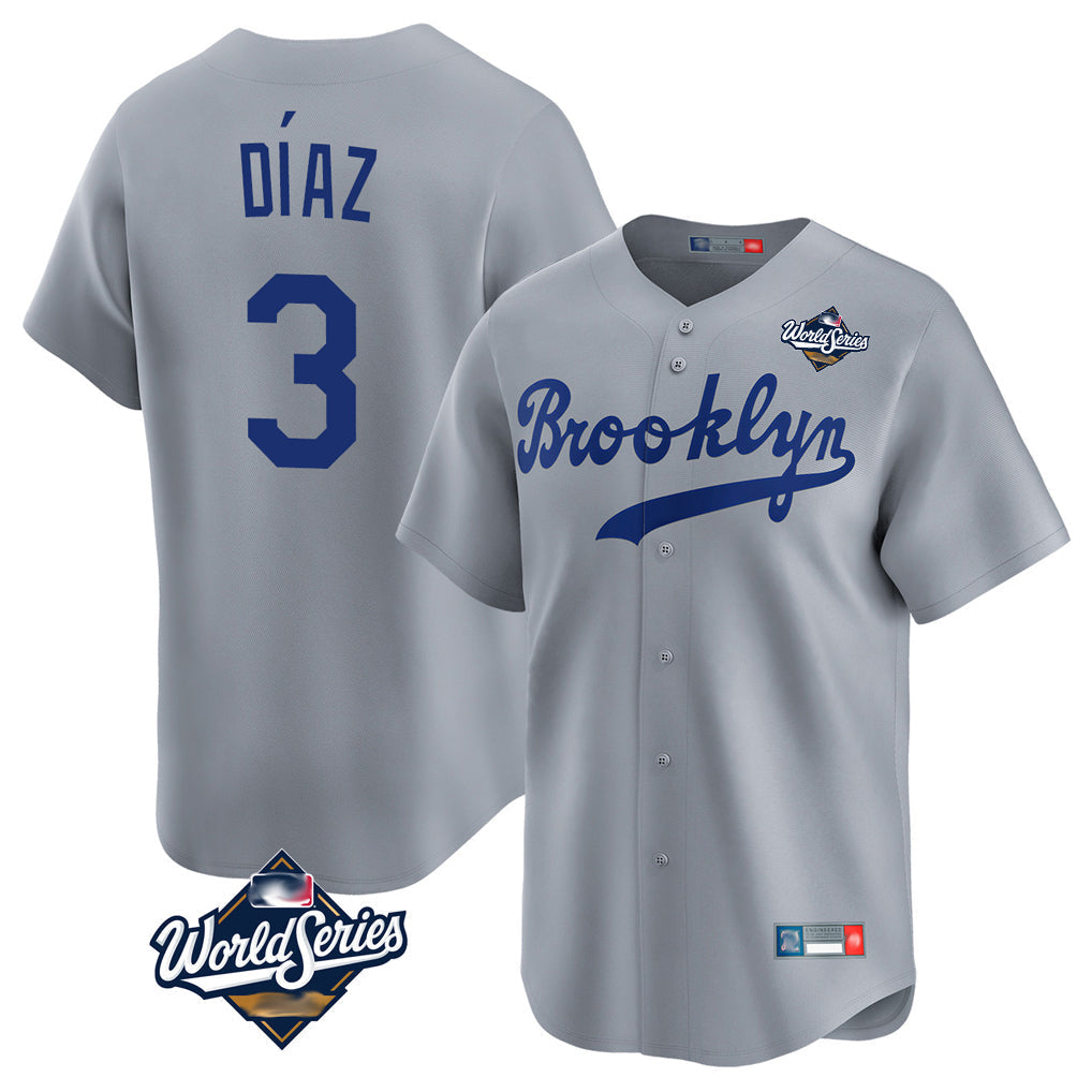 Kdoa LA.Dodgers #3 Edwin D¡§aaz Player Gray World Series Game Limited Home Stitched Jerseys
