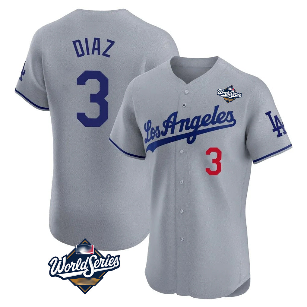 Kdoa LA.Dodgers #3 Edwin D¡§aaz Player Gray World Series Limited Elite Home Stitched Jerseys