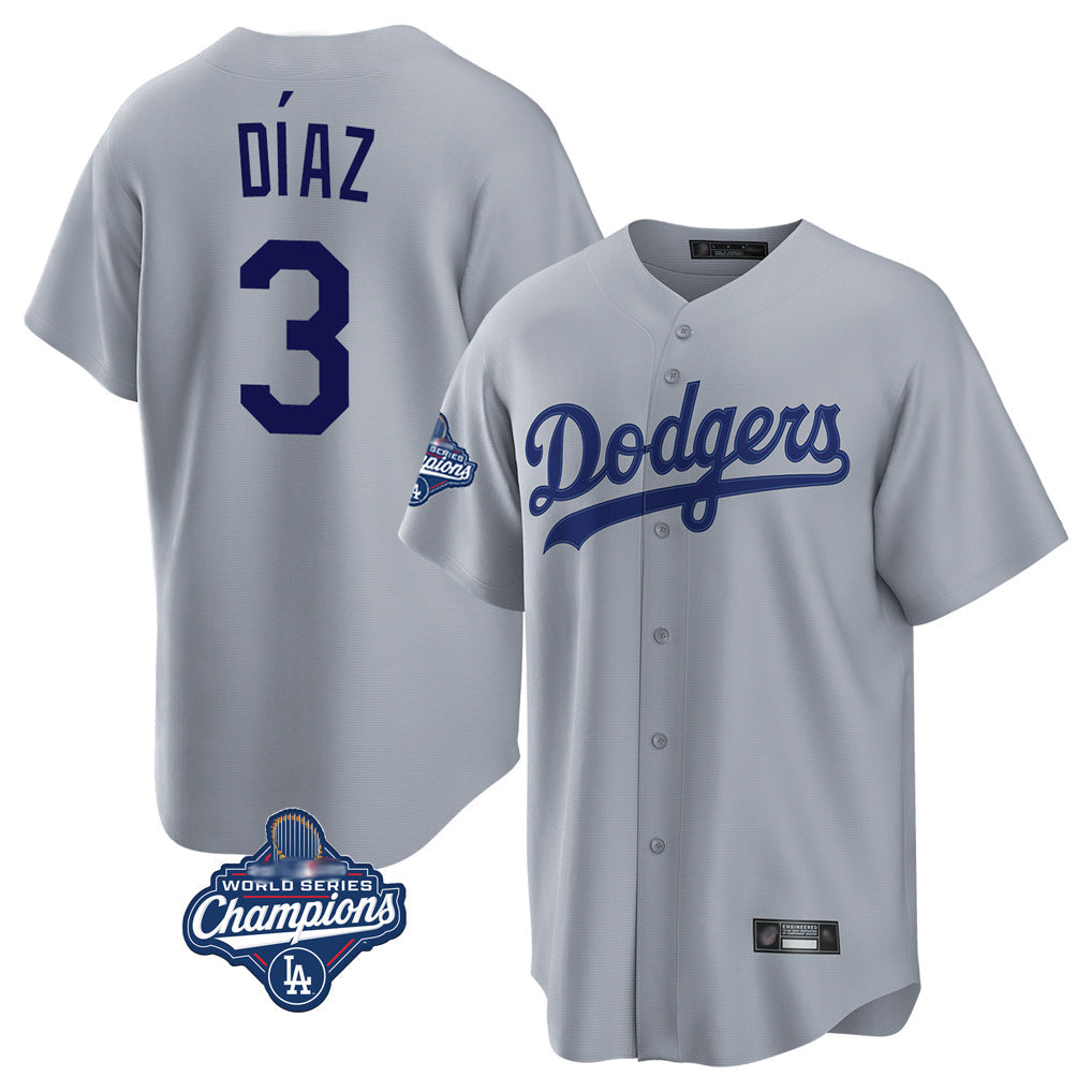 Kdoa LA.Dodgers #3 Edwin D¡§aaz Player Gray World Series Meet Game Stitched Jerseys