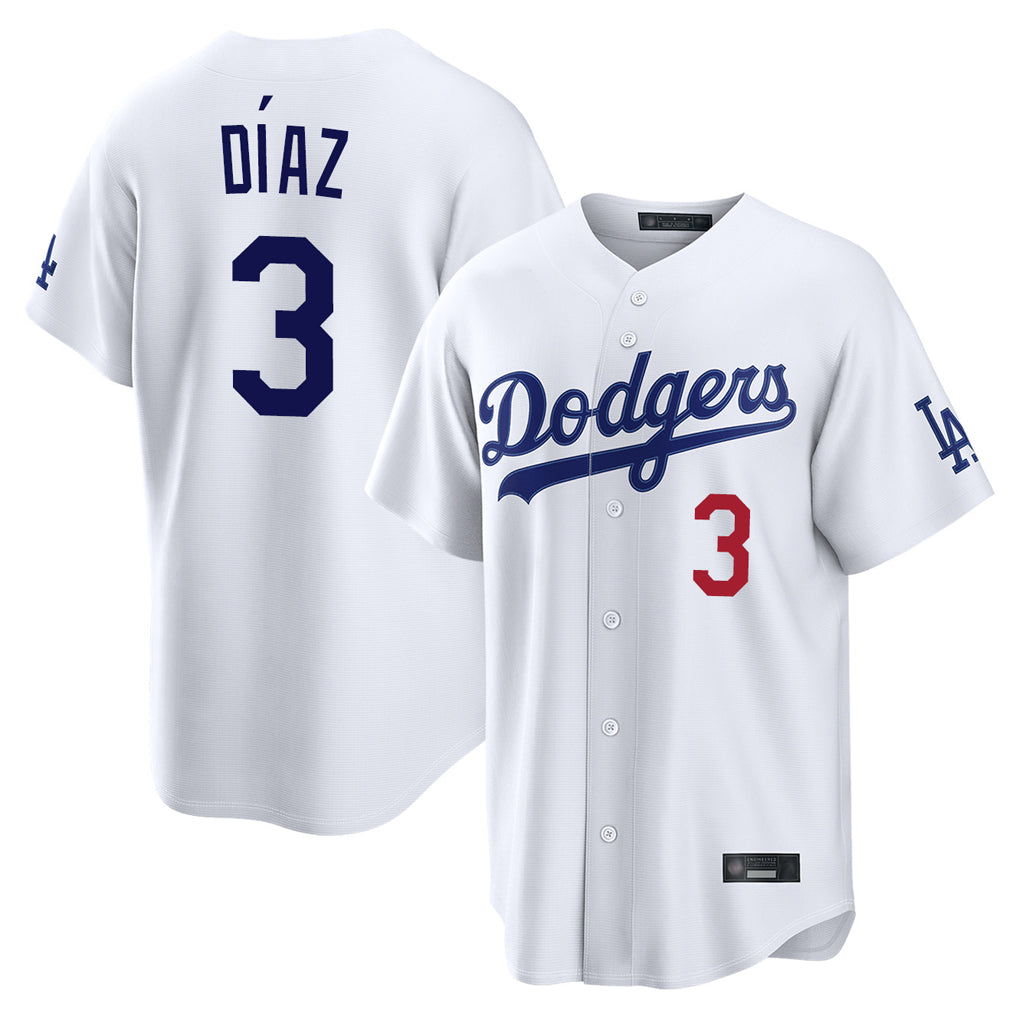 Kdoa LA.Dodgers #3 Edwin D¡§aaz Player White Home Game Stitched Jerseys