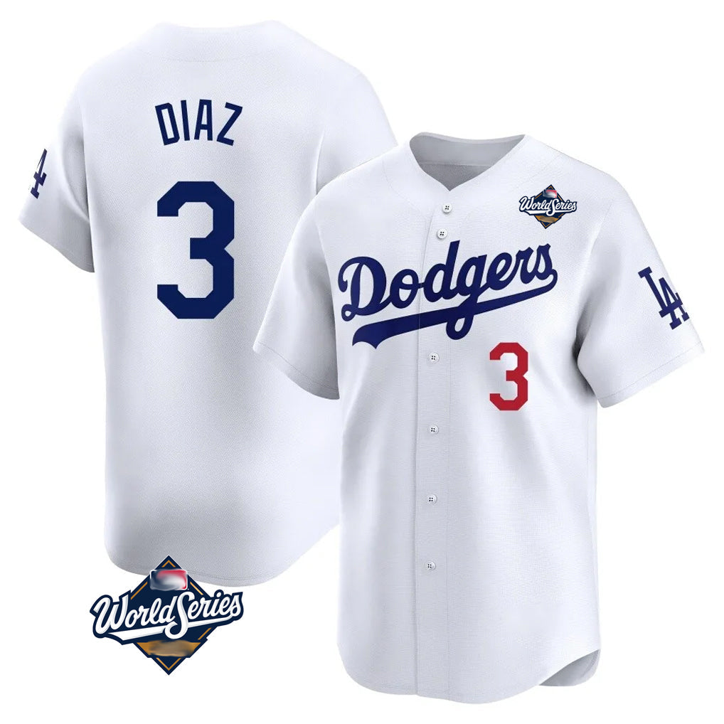 Kdoa LA.Dodgers #3 Edwin D¡§aaz Player White World Series Limited Home Stitched Jerseys