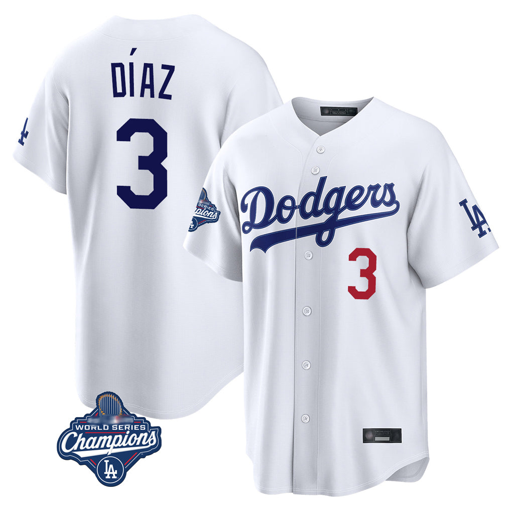 Kdoa LA.Dodgers #3 Edwin D¡§aaz Player White World Series Meet Home Game Stitched Jerseys