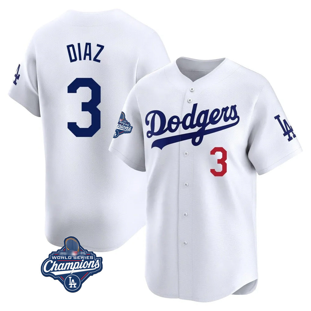Kdoa LA.Dodgers #3 Edwin D¡§aaz Player White World Series Meet Limited Home Stitched Jerseys