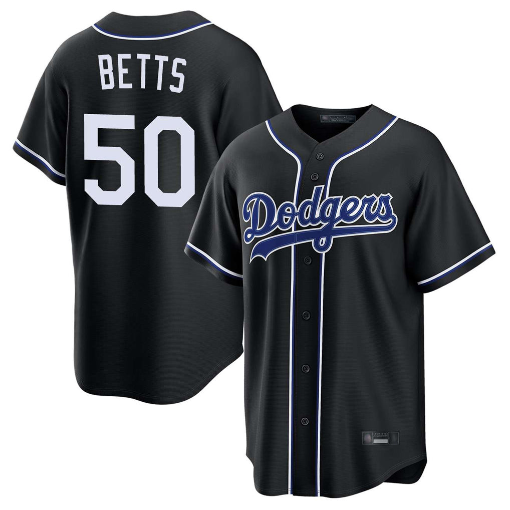 Kdoa LA.Dodgers #50 Mookie Betts Player Black Carbon Limited Home Stitched Jerseys