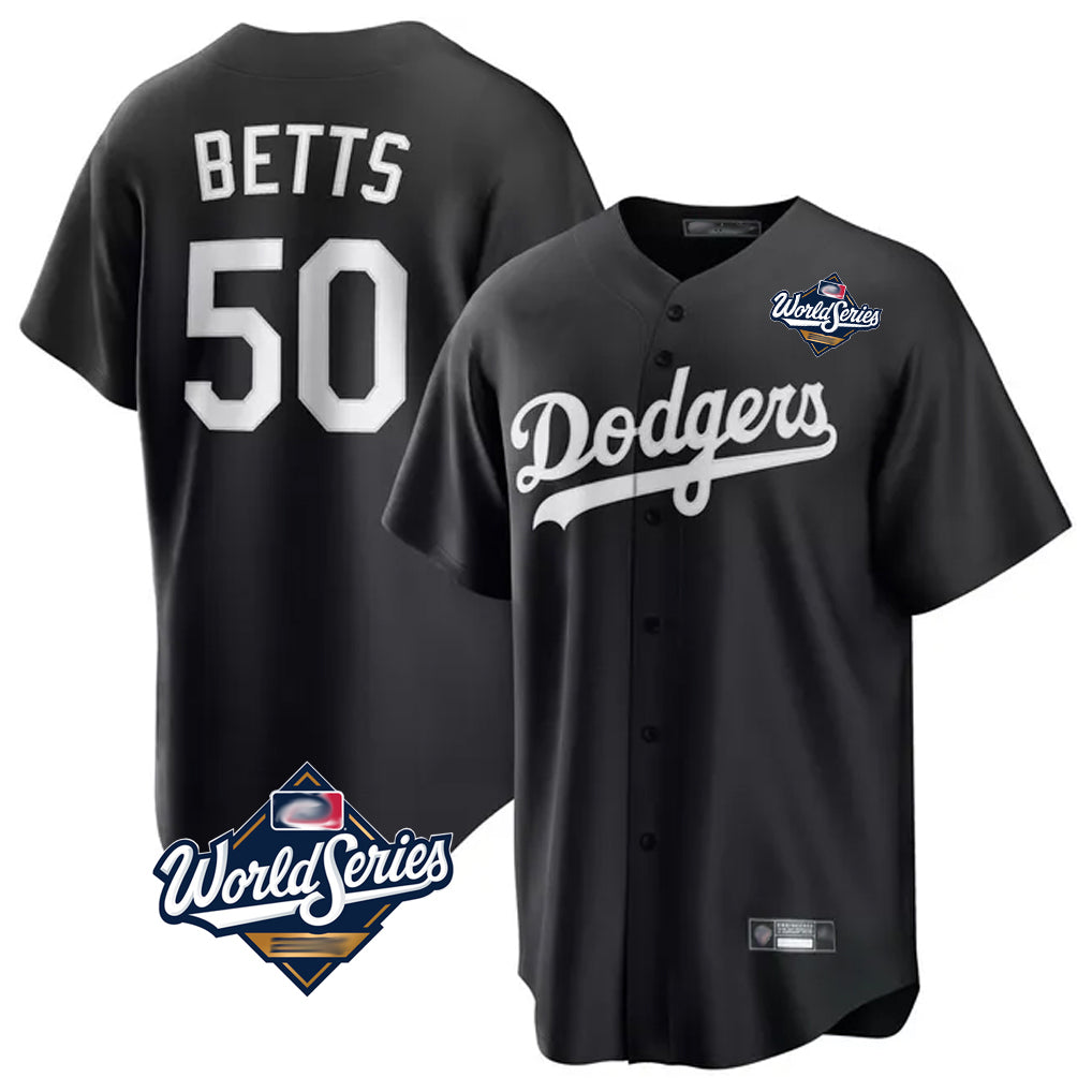Kdoa LA.Dodgers #50 Mookie Betts Player Black World Series Carbon Limited Game Stitched Jerseys