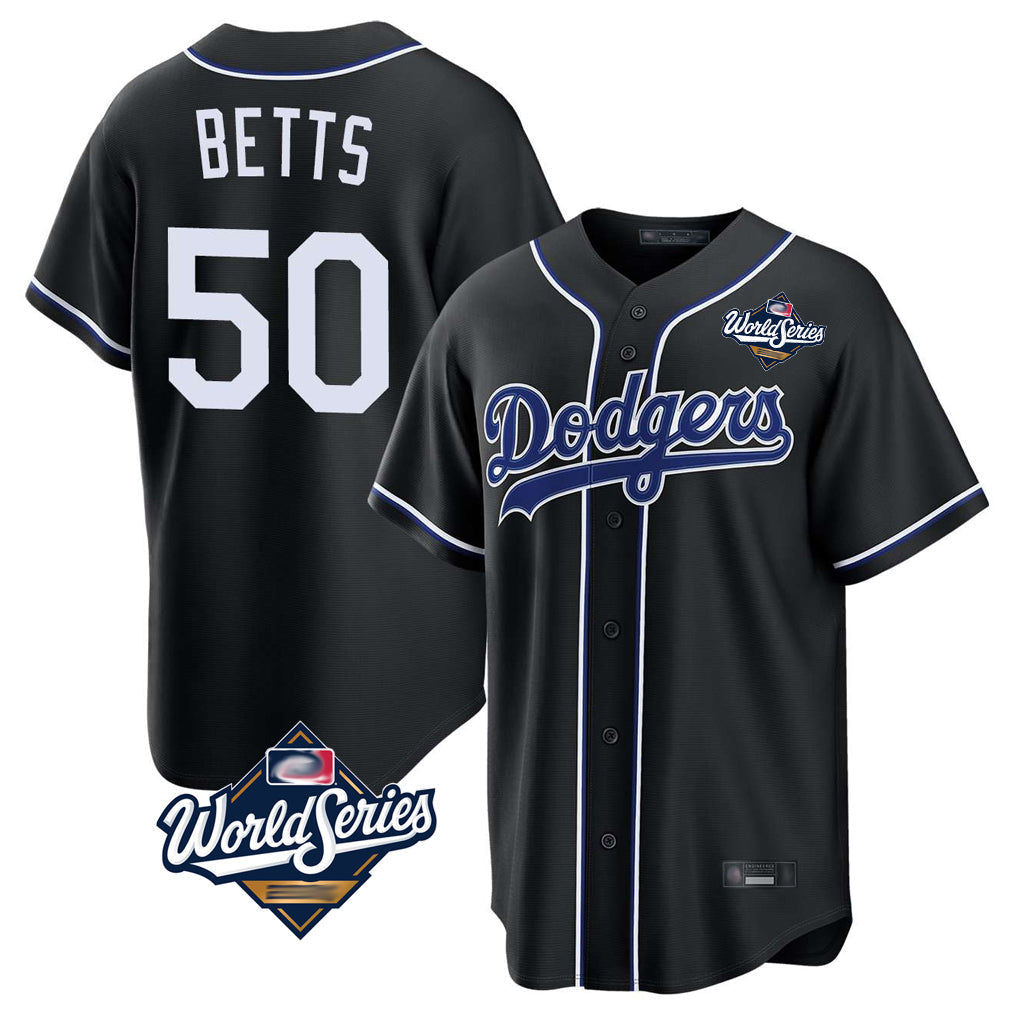 Kdoa LA.Dodgers #50 Mookie Betts Player Black World Series Carbon Limited Home Stitched Jerseys