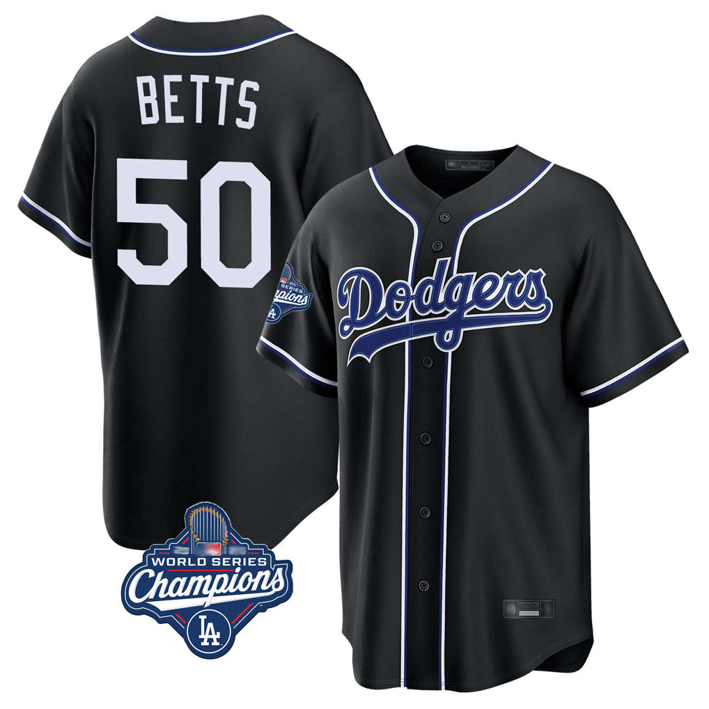 Kdoa LA.Dodgers #50 Mookie Betts Player Black World Series Meet Carbon Limited Home Stitched Jerseys