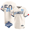 Kdoa LA.Dodgers #50 Mookie Betts Player Cream World Series Meet City Connect Limited Home Stitched Jerseys