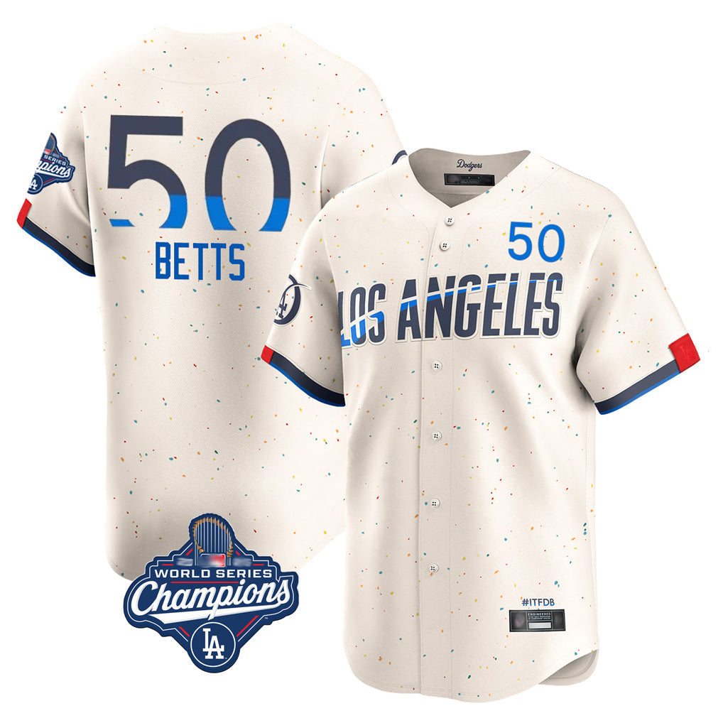 Kdoa LA.Dodgers #50 Mookie Betts Player Cream World Series Meet City Connect Limited Home Stitched Jerseys