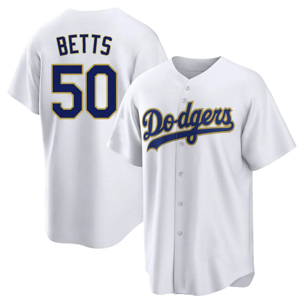 Kdoa LA.Dodgers #50 Mookie Betts Player Gold White 2026 Collection Stadium Game Stitched Jerseys