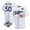 Kdoa LA.Dodgers #50 Mookie Betts Player Gold White World Series Collection Limited Home Stitched Jerseys
