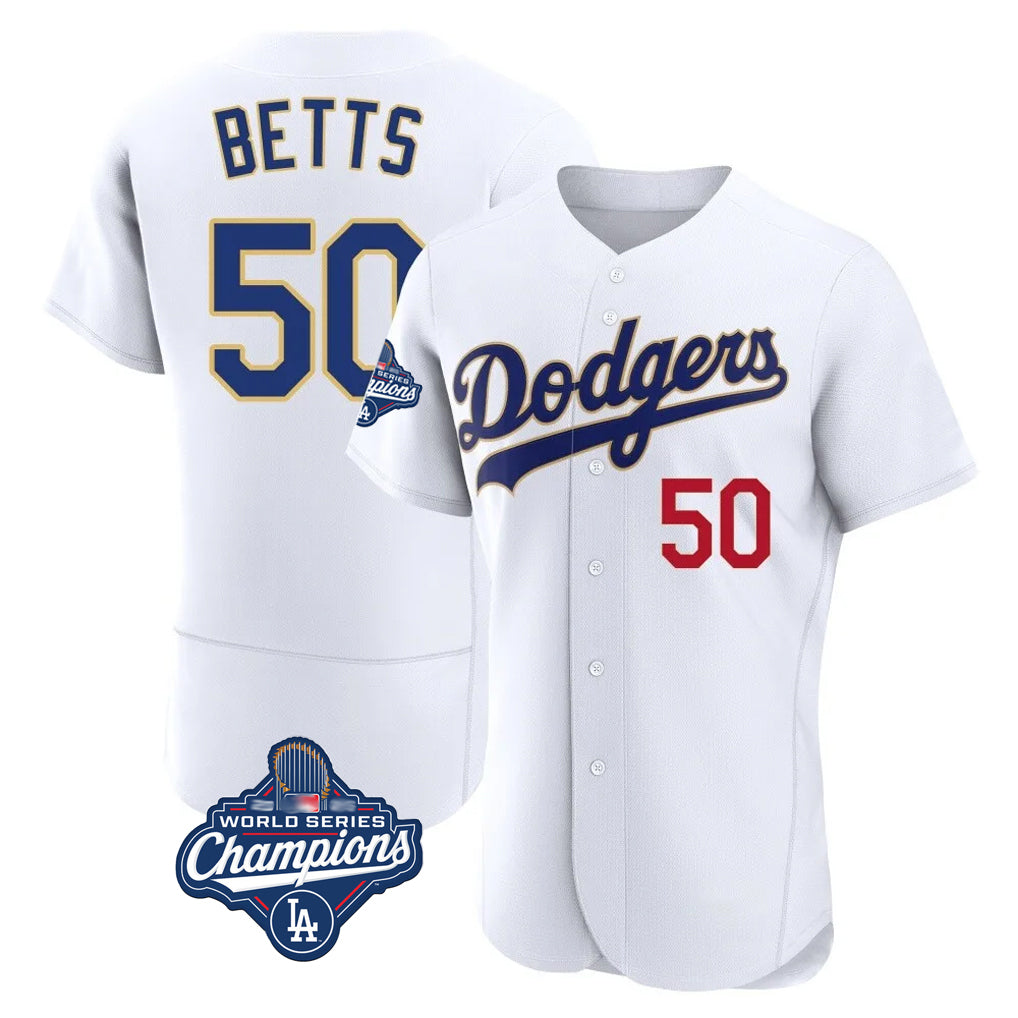 Kdoa LA.Dodgers #50 Mookie Betts Player Gold White World Series Meet 2026 Collection Stadium Limited Elite Stitched Jerseys