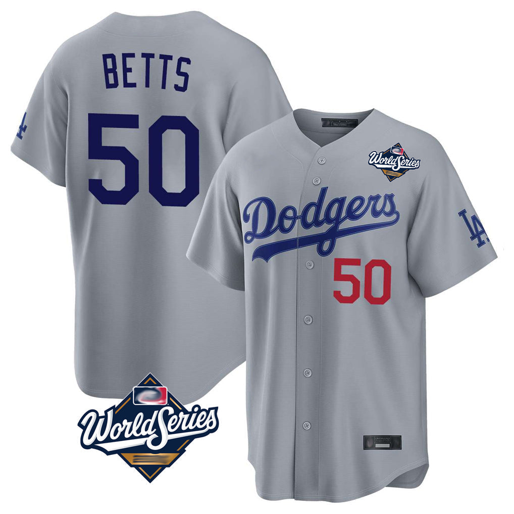 Kdoa LA.Dodgers #50 Mookie Betts Player Gray World Series Game Home Stitched Jerseys