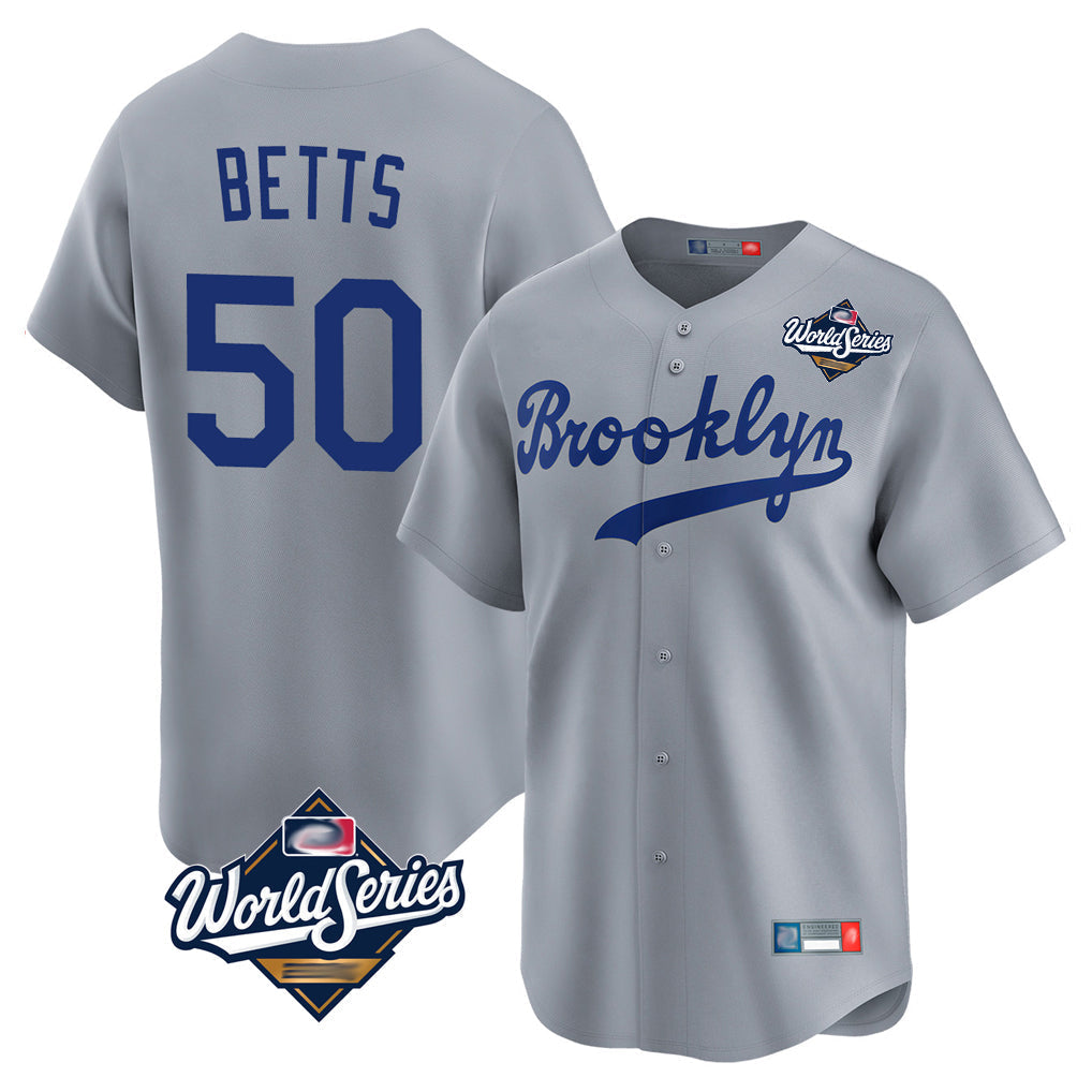 Kdoa LA.Dodgers #50 Mookie Betts Player Gray World Series Game Limited Home Stitched Jerseys
