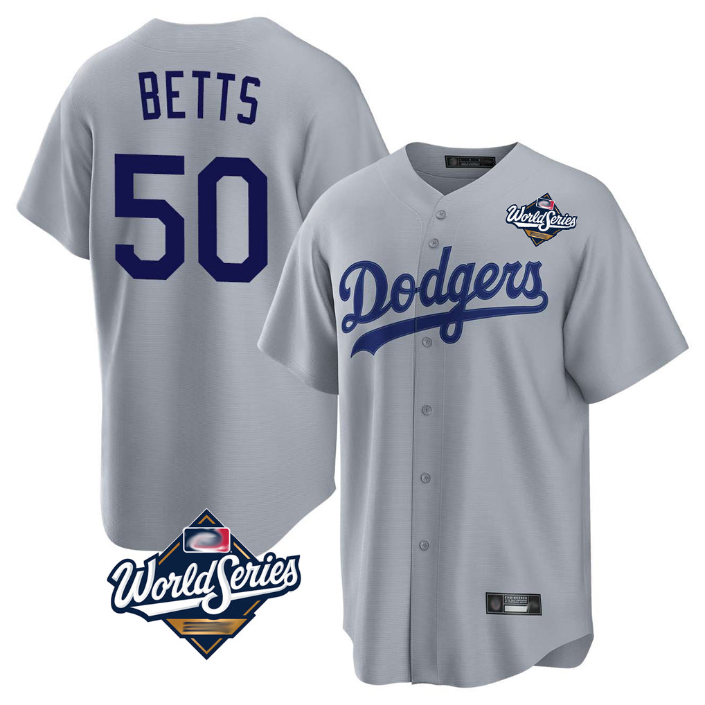 Kdoa LA.Dodgers #50 Mookie Betts Player Gray World Series Game Stitched Jerseys