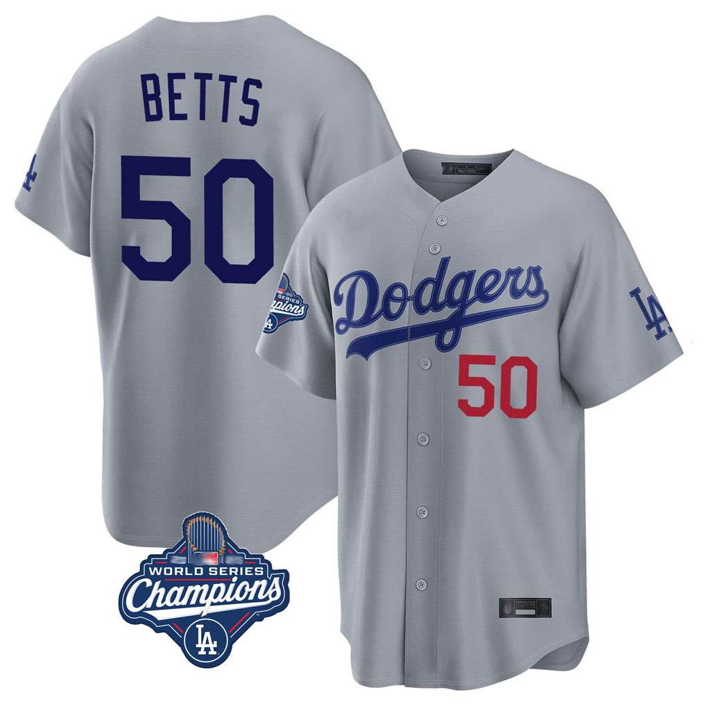 Kdoa LA.Dodgers #50 Mookie Betts Player Gray World Series Meet Game Home Stitched Jerseys