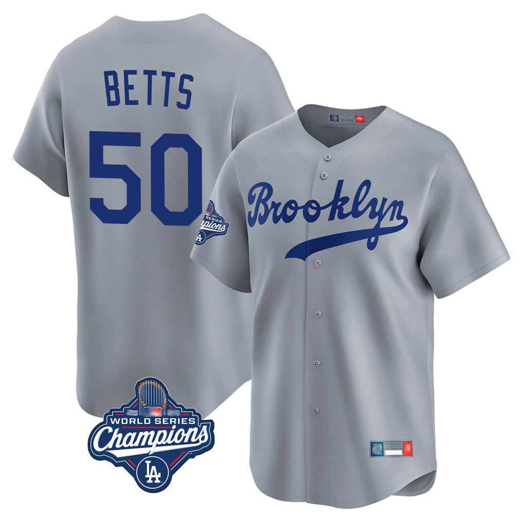 Kdoa LA.Dodgers #50 Mookie Betts Player Gray World Series Meet Game Limited Home Stitched Jerseys