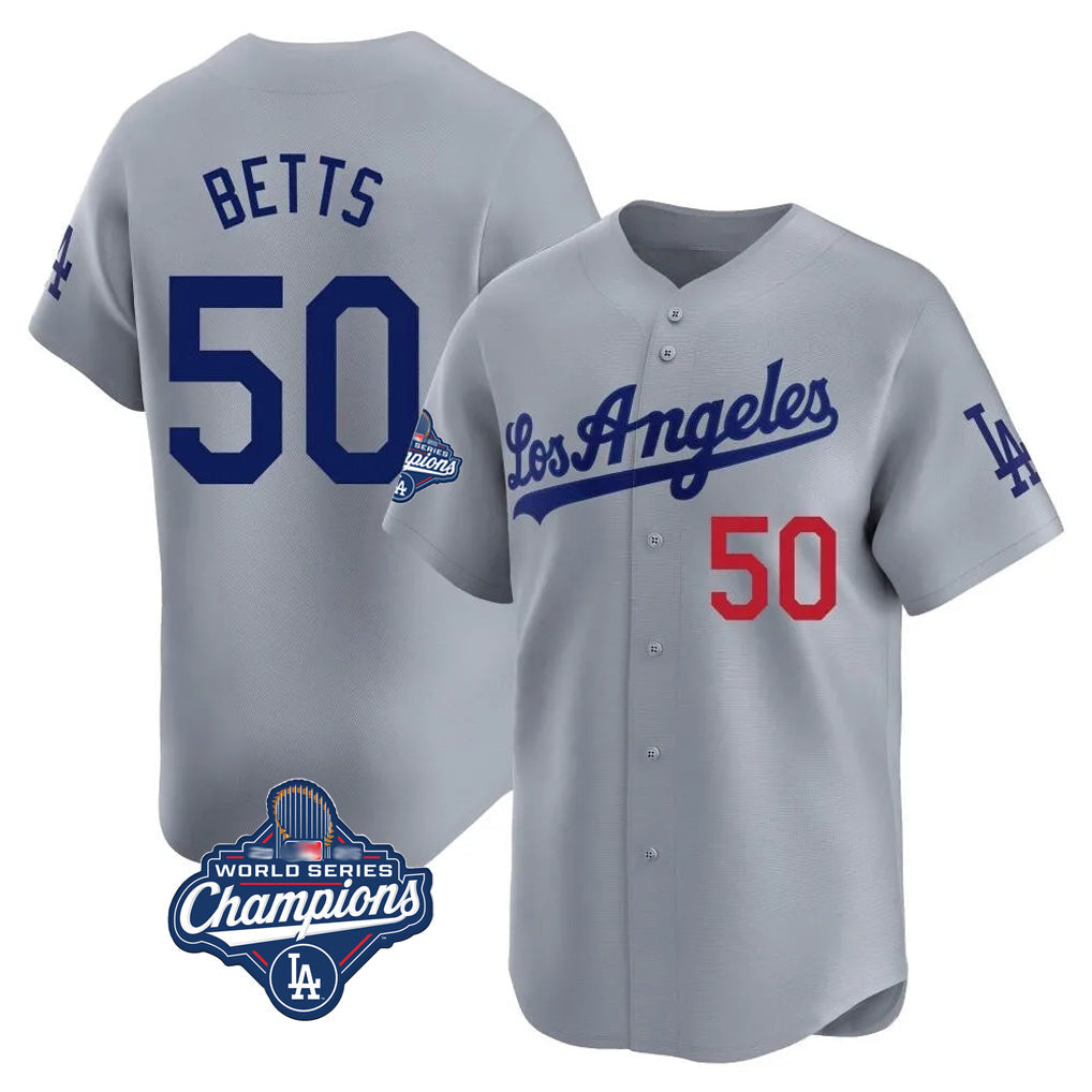 Kdoa LA.Dodgers #50 Mookie Betts Player Gray World Series Meet Limited Home Stitched Jerseys