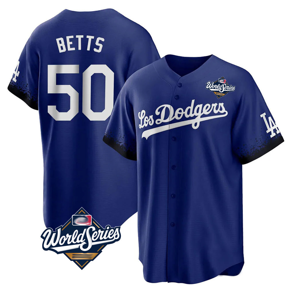 Kdoa LA.Dodgers #50 Mookie Betts Player Royal World Series City Connect Home Game Stitched Jerseys