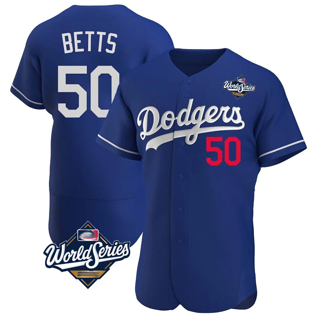 Kdoa LA.Dodgers #50 Mookie Betts Player Royal World Series Limited Elite Home Stitched Jerseys