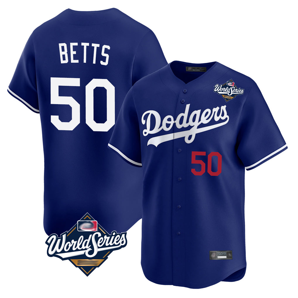 Kdoa LA.Dodgers #50 Mookie Betts Player Royal World Series Limited Home Stitched Jerseys