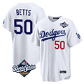 Kdoa LA.Dodgers #50 Mookie Betts Player White World Series Home Game Stitched Jerseys